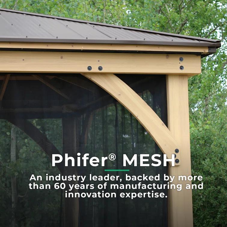 Yardistry 12' x 16' Meridian Gazebo Mosquito Mesh Kit  Premium Phifer UV-Resistant Mesh with Easy Glide Tracks and Full-Length Zippered Panels