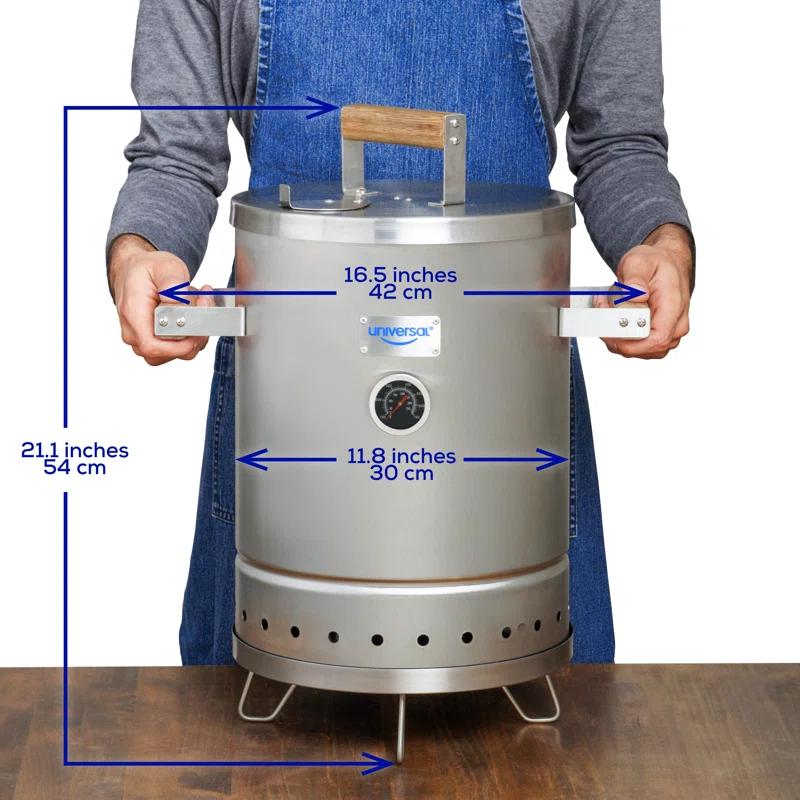 Universal Universal Stainless Steel Small 6-pound Charcoal Barrel Smoker with Thermometer, Grill & Smoker