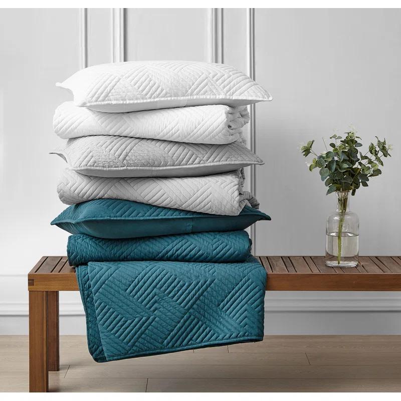DESIGN STUDIO Garment Wash Grid All-Season Reversible Soft Microfiber Quilt Set