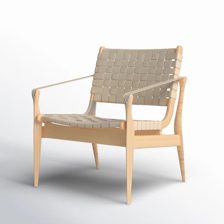 Cherry Mahogany & Woven Leather Safari Accent Chair - White