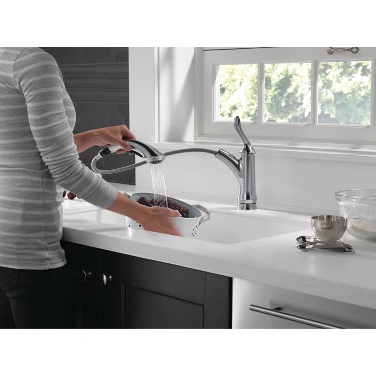 Delta Linden Pull Out Sprayer Kitchen Sink Faucet, Single Handle Kitchen Faucet 4353-AR-DST