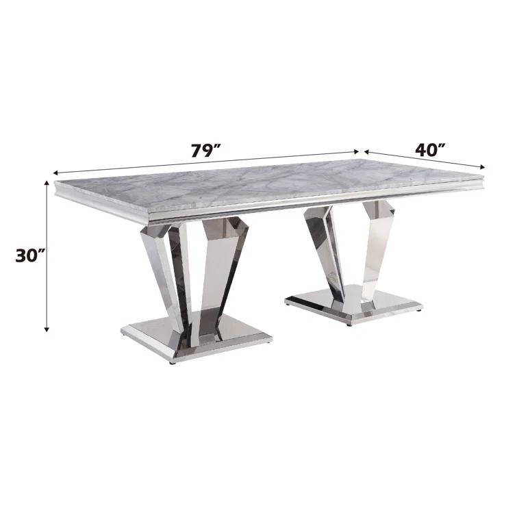 Everly Quinn Eardie Rectangular Dining Table in Light Gray and Mirrored Silver