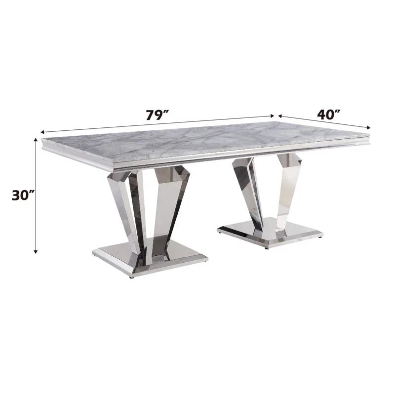 Everly Quinn Eardie Rectangular Dining Table in Light Gray and Mirrored Silver