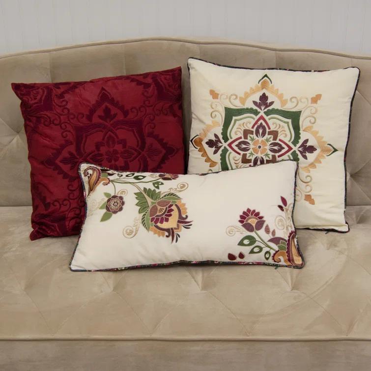 Donna Sharp Spice Postage Stamp Embroidered Reversible Throw Pillow