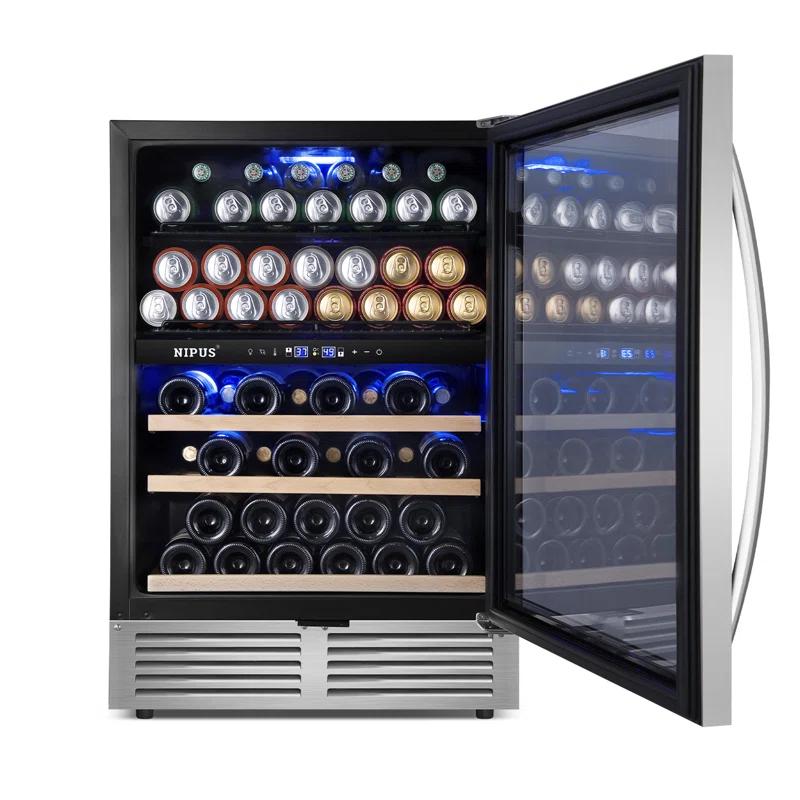 Nipus 24 Inch 94 Can and 27 Bottle Dual Zone Wine & Beverage Refrigerator Freestanding Built-in Beer and Drink Cooler with Glass Door For Kitchen, Bar or Office Classic Series