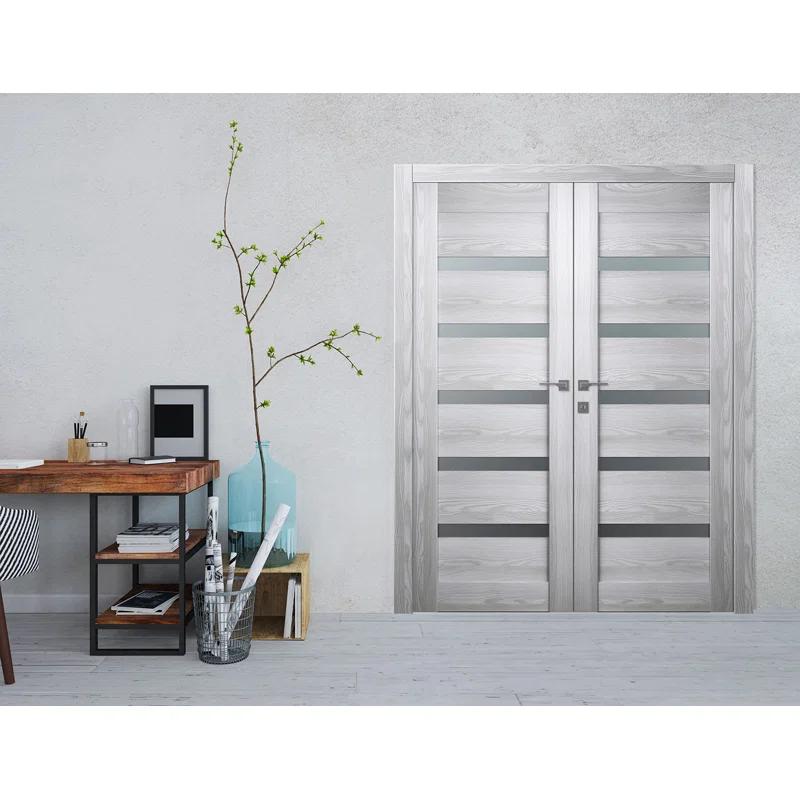 Belldinni Avon 07-04 Vetro Manufactured Wood and Frosted Glass Composite Double Prehung French Door