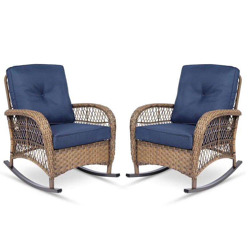 Bayou Breeze Outdoor Matina Rocking Wicker/Rattan Chair with Cushions (Set of 2)