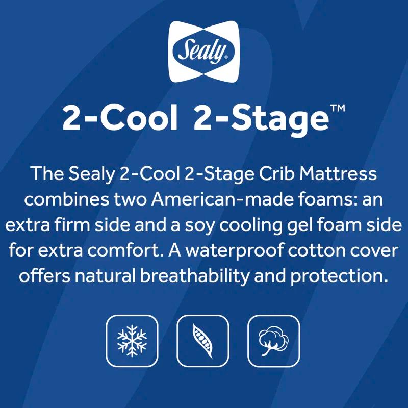 Sealy Baby Sealy Baby 2-Cool 2-Stage Dual Firmness Waterproof Baby Crib Mattress & Toddler Bed Mattress, GREENGUARD Gold Certified, 52" x 28""