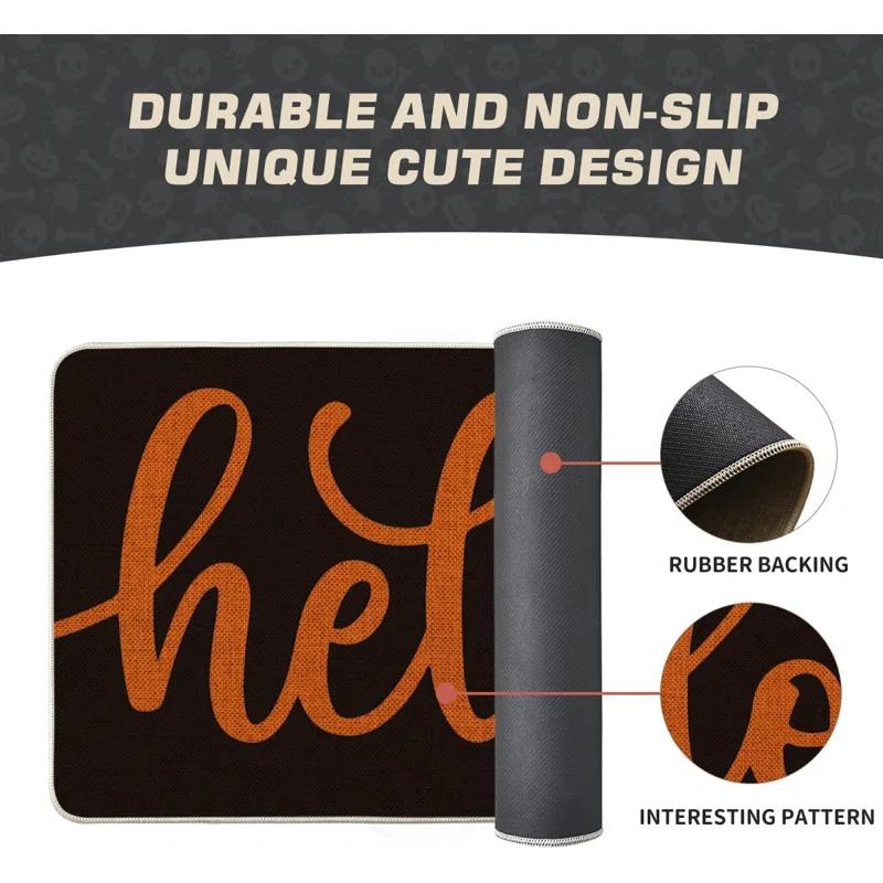 Black Orange Hello Halloween Doormat, Home Decor Low-Profile Switch Rug Door Mat Floor Mat For Indoor Outdoor 17X29 Inch