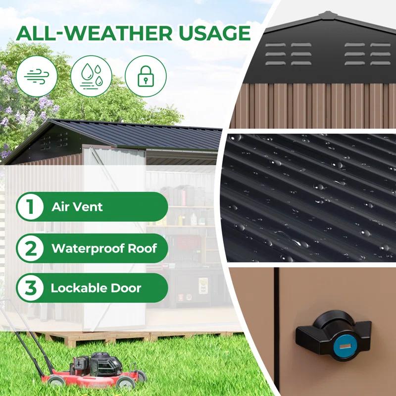 HOGYME 10 ft. W x 10 ft. D Waterproof Metal Storage Shed for Outdoor use With Window And Lockable Door