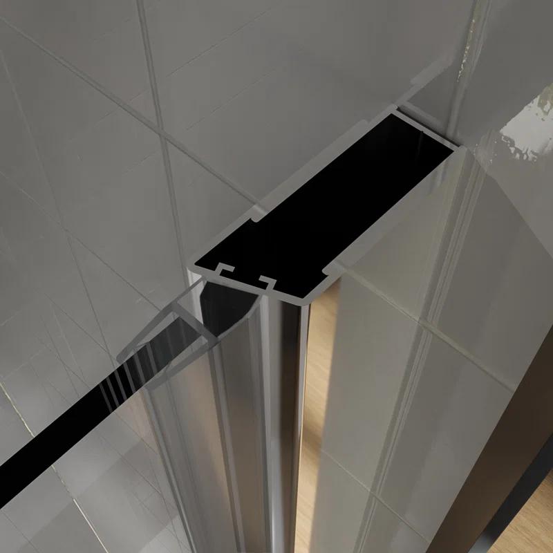 37-3/8 In Semi-Frameless Pivot Shower Door in Chrome With Clear Glass