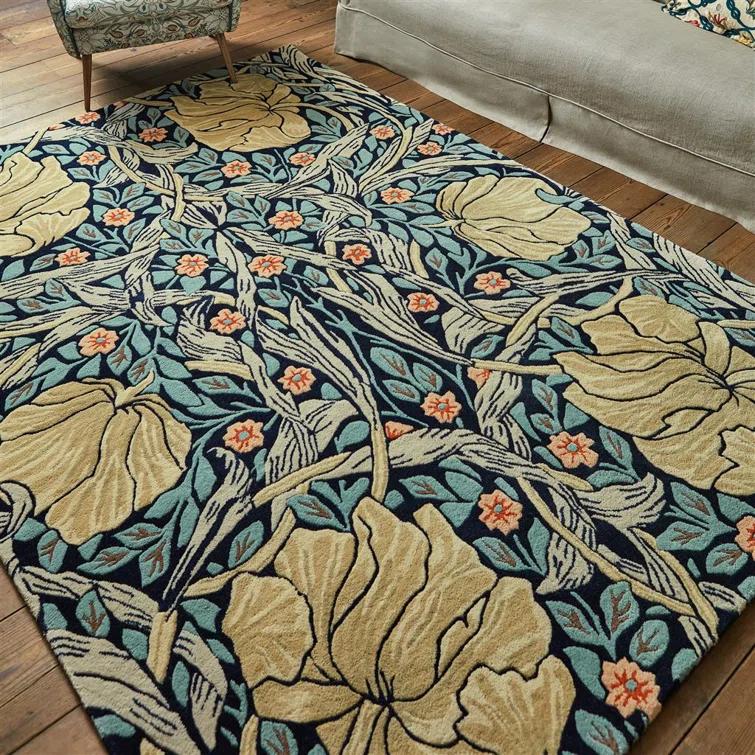 Hand-Tufted Blue and Beige Floral Wool Area Rug