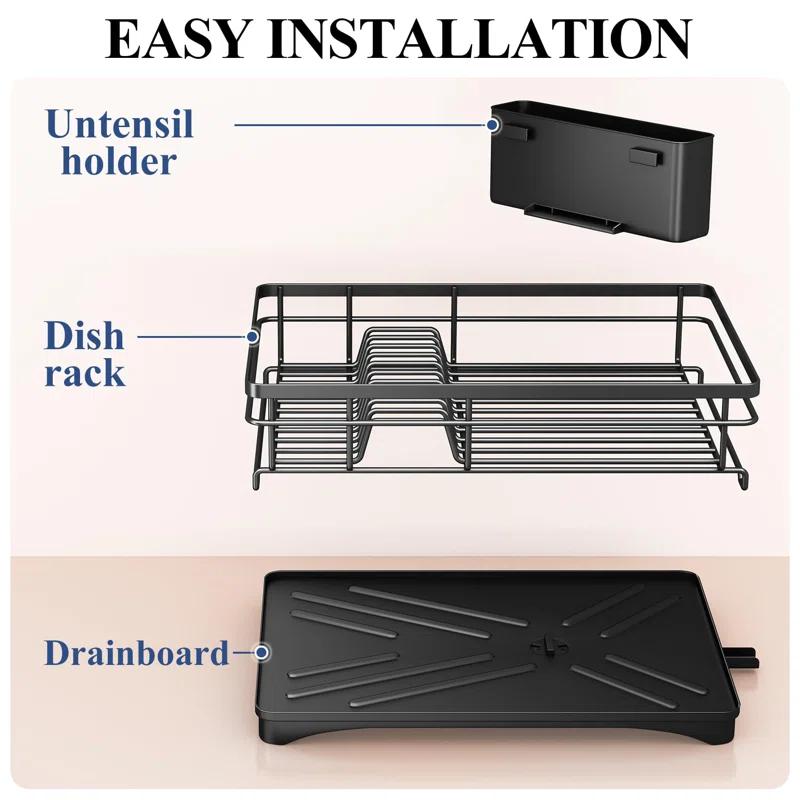 BEACHWATER POOL & SPA, LLC Dish Drying Rack For Kitchen Counter - Large Dish Rack With Drainboard, Rustproof Dish Drainer With Utensil Holder For Sink