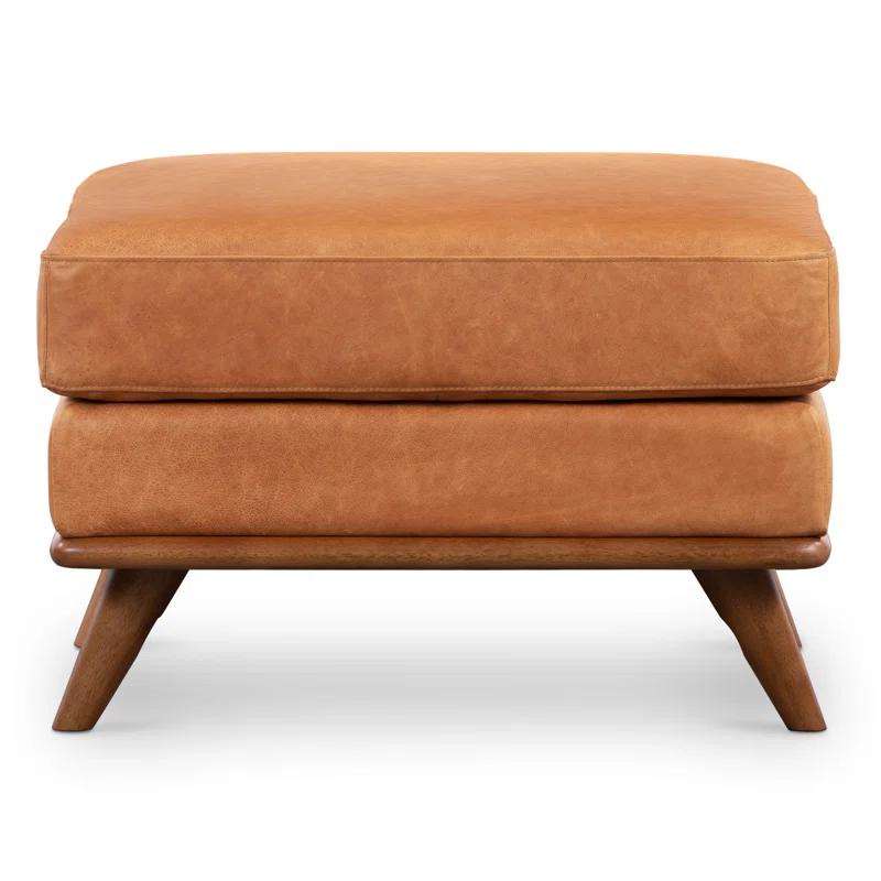 Poly & Bark Nolita Full-Grain Italian Leather Ottoman with Solid Wood Base