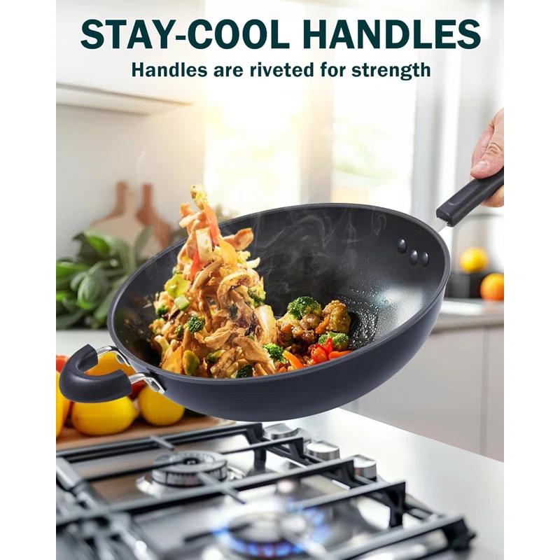 Cook N Home Cook N Home Hard Anodized 12-inch Nonstick Wok Stir-fry Pan With Lid