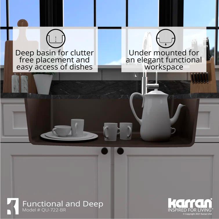 Karran Karran Quartz Composite 33-1/2'' X 21'' Single Bowl Undermount Kitchen Sink Kit QU-722-BR-PK1