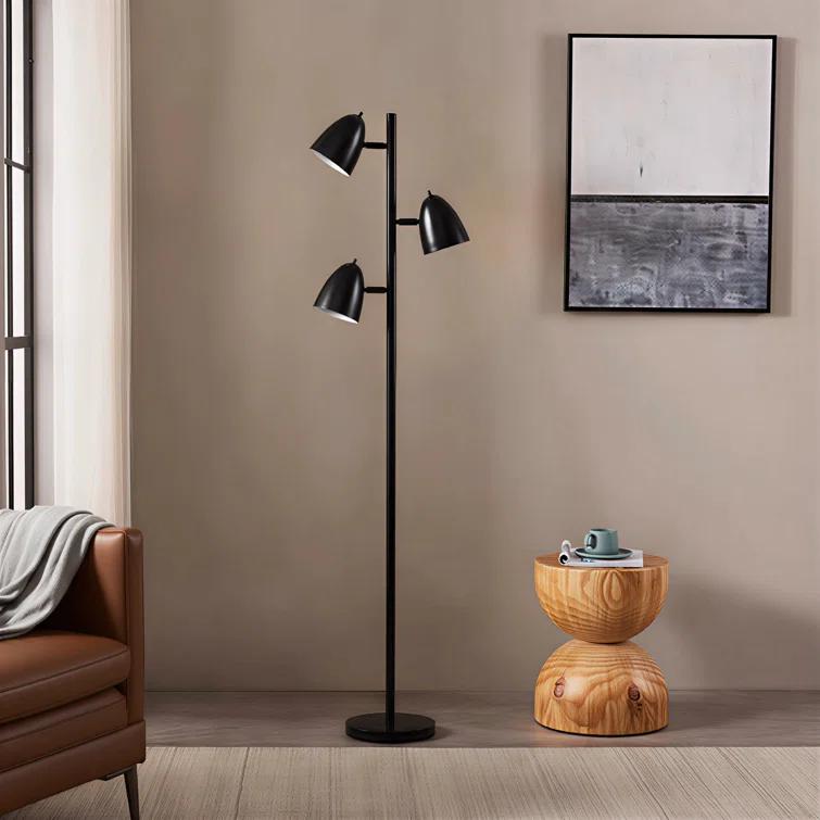 Brightech Jacob 64" Modern 3-Light Adjustable LED Floor Lamp with Black Finish and Metal Cone Shades, Bulbs Included