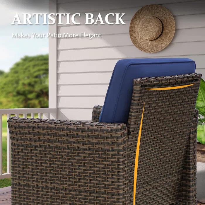 EAGLE PEAK 5-Piece Spacious Seating Swivel Chair Seating Group Patio Multi-brown Wicker Rattan Loveseat Sofa Set with Cushions