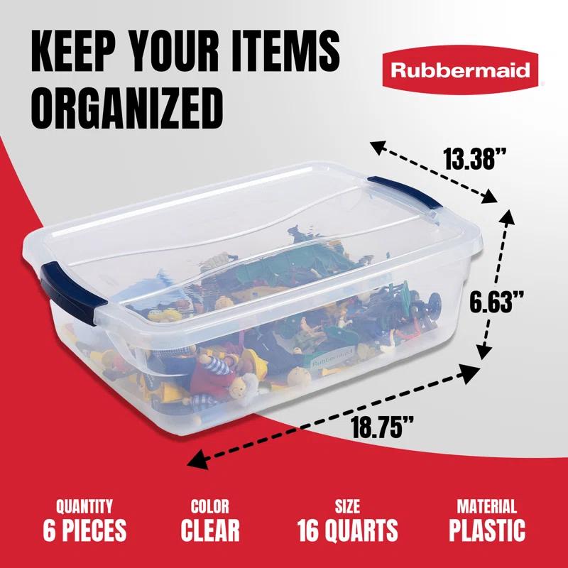 Rubbermaid Rubbermaid Cleverstore Clear 16 Qt Plastic Storage Bins with Lids, 6-Pack