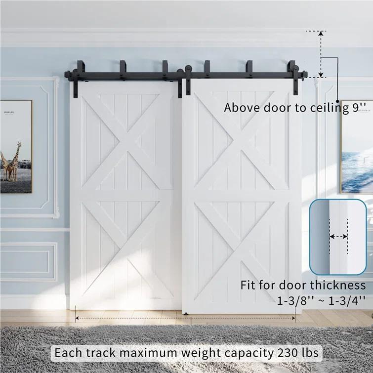 Watchmen Sliding Barn Door Hardware Bypass Double Door Kit, For Double Wooden Doors Closet Kitchen Kit, Low Ceiling（I Shape）