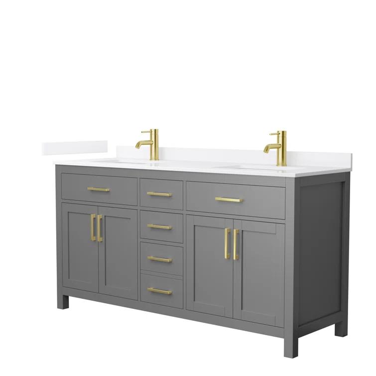 Wyndham Collection Beckett 66" Freestanding Double Bathroom Vanity with Quartz Top