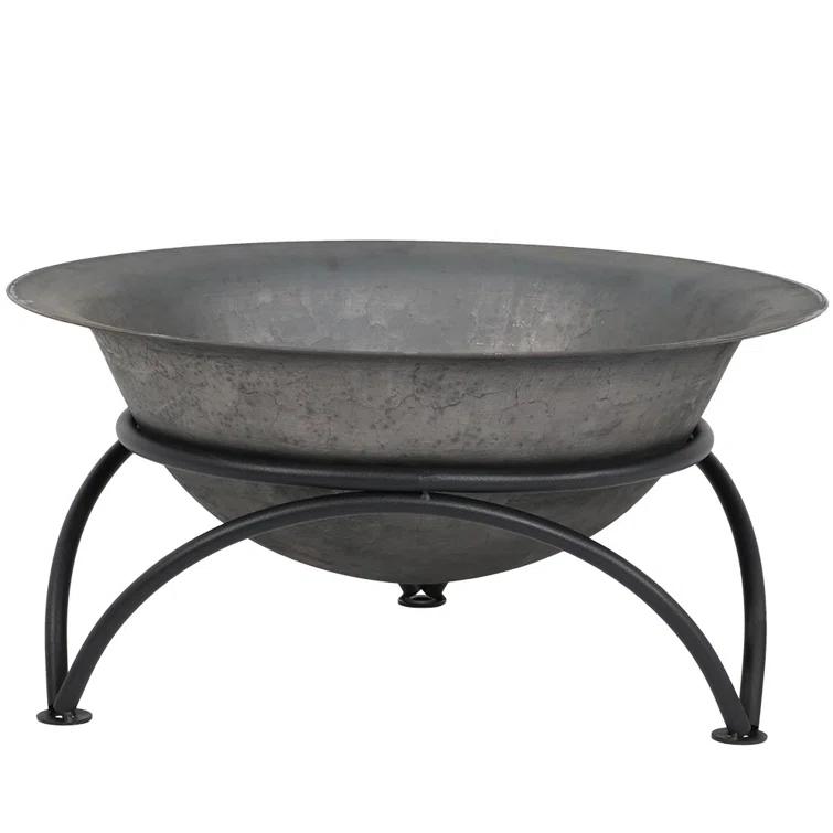 SunnyDaze Decor 23.5" Round Wood-Burning Dark Gray Finish Cast Iron Fire Pit Bowl and Stand