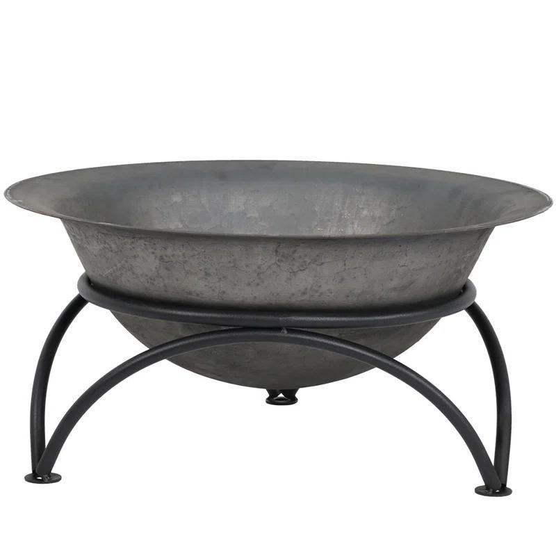 SunnyDaze Decor 23.5" Round Wood-Burning Dark Gray Finish Cast Iron Fire Pit Bowl and Stand
