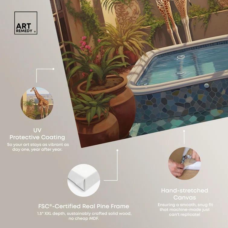 Art Remedy Giraffe Hot Tub Canvas Tropical Bathroom Wall Art by Art Remedy