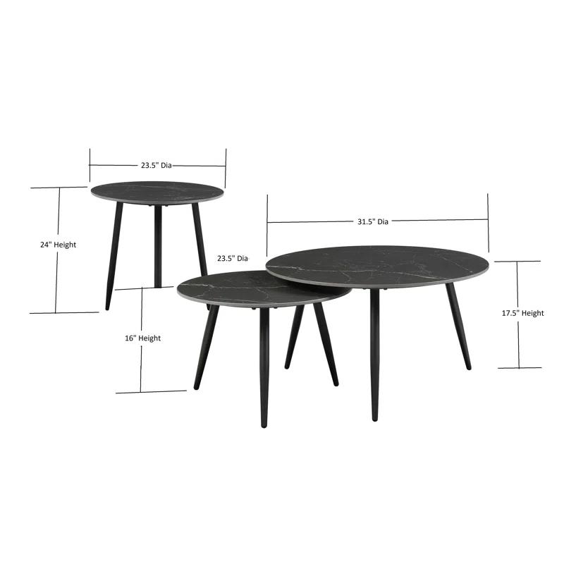 George Oliver 3 Piece Occasional Table Set, Living Room Table Set With Metal Legs & Sintered Stone Top, Modern Coffee Table Set, Nesting Cocktail Table And Side Table And End Table For Living Room Bedroom Balcony