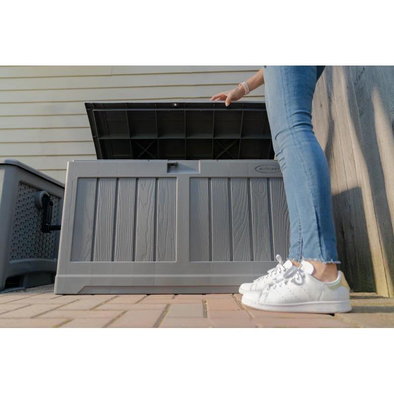 Suncast Suncast 50 Gallon Plastic Deck Box with Molded Lockable Feature for Home, Gray