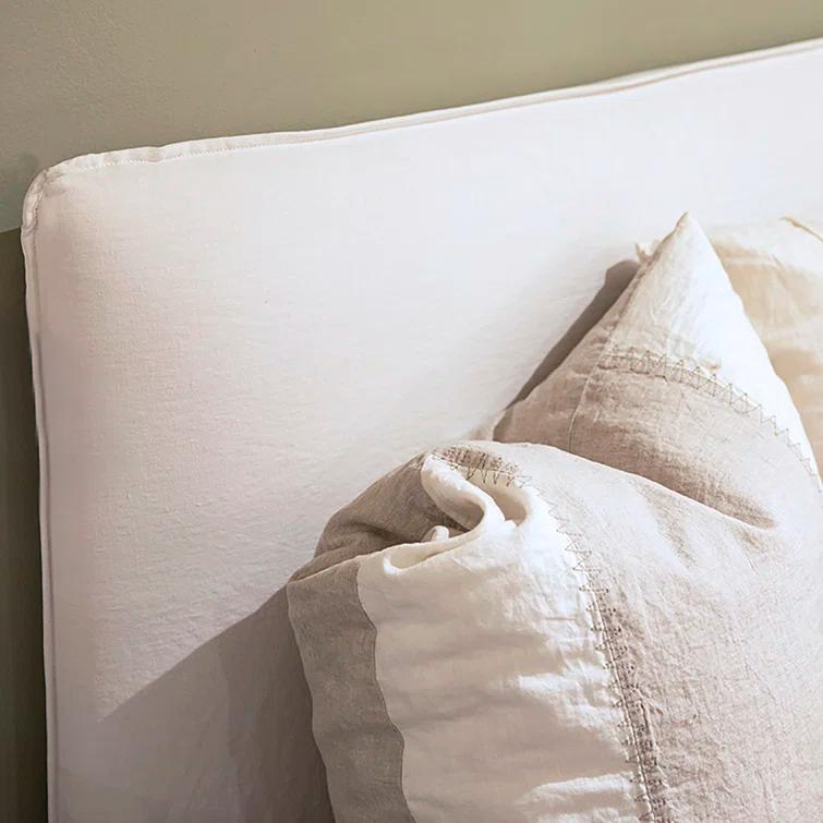 Whitney Queen Ivory Linen Upholstered Platform Bed with Headboard