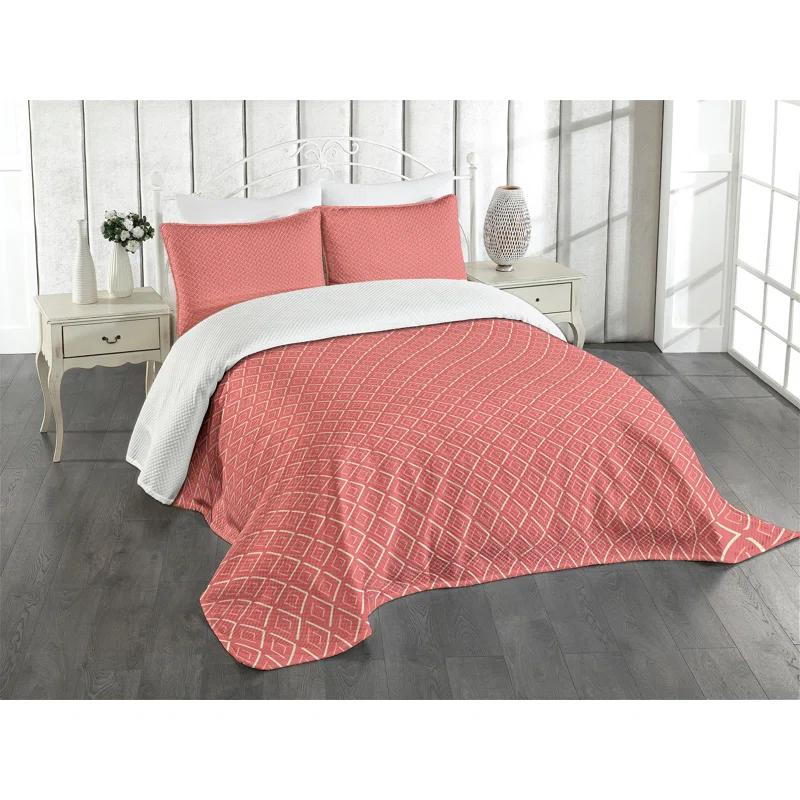 Ambesonne Ambesonne Peach Pink Bedspread Set Chevron Lines Tiles Coral Cream Salmon
