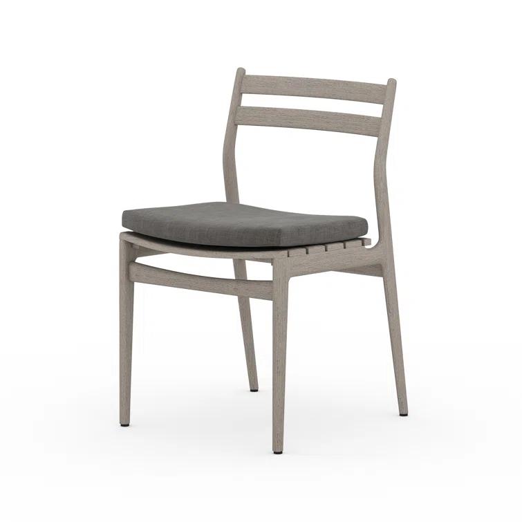 Contemporary Charcoal Teak Side Chair with UV-Resistant Cushion
