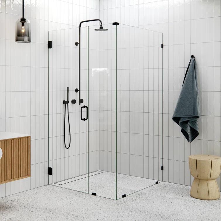 Glass Warehouse Illume 42 in. x 38 in. x 78 in. 90-degree Fully Frameless Wall Hinged Glass Shower Enclosure 90-WH-42-38-MB