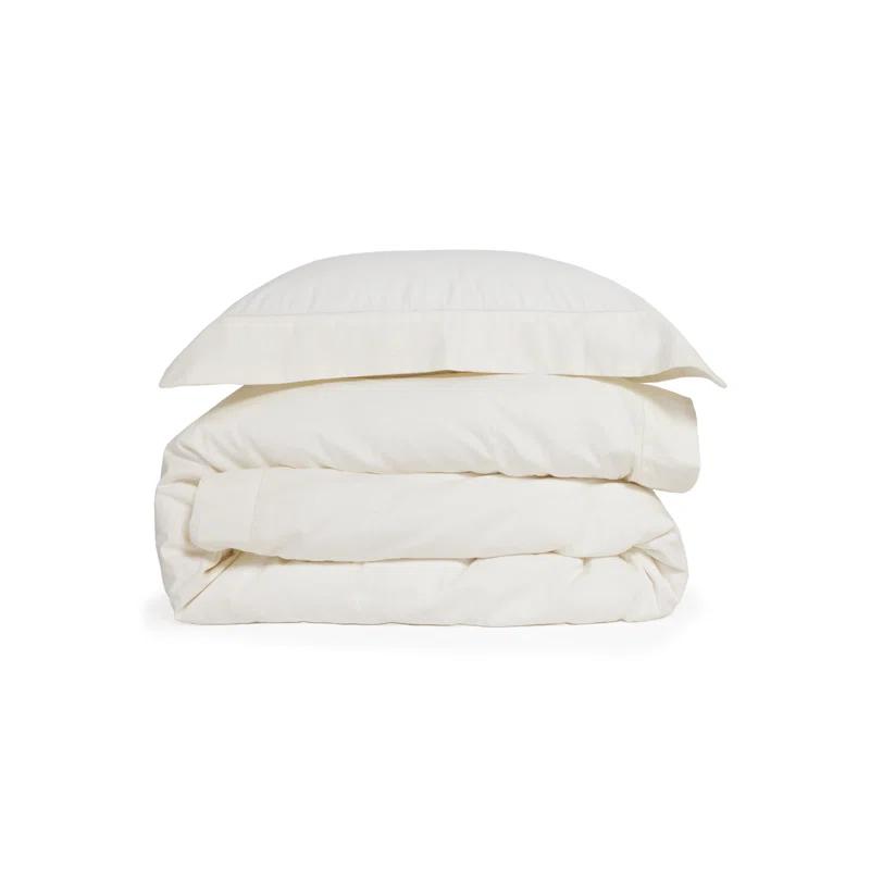 Classico Hemstitch Cotton Sateen Duvet Set by Pom Pom at Home - Ivory / Queen