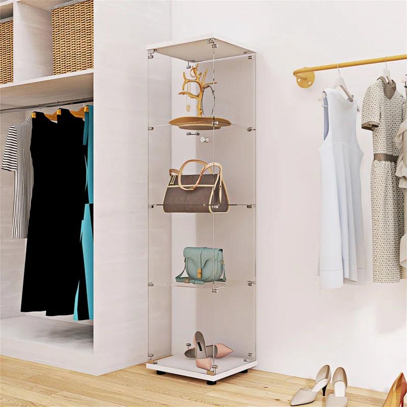Lighted 4 Shelves Glass Display Cabinet with One Door