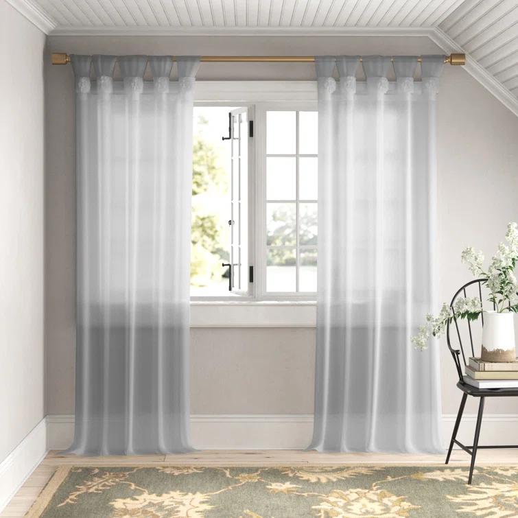 Madison Park Rosette Floral Embellished Cuff Tab Top Solid Single Curtain Panel