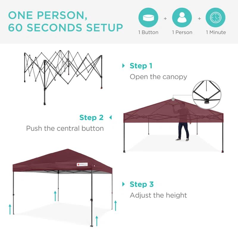 Best Choice Products Best Choice Products Easy Setup Pop Up Canopy W/ 1-Button Setup, Wheeled Case, 4 Weight Bags