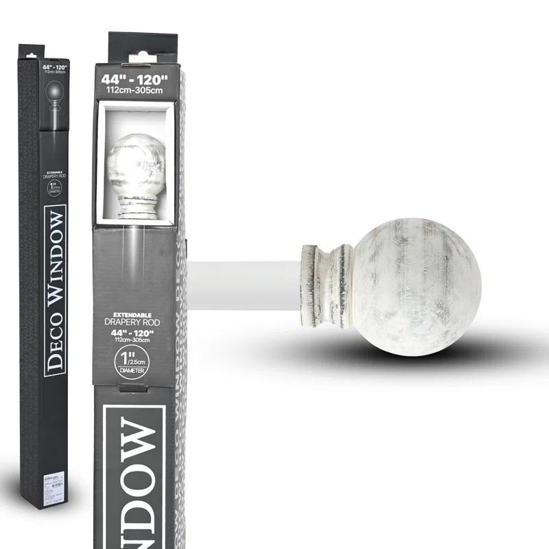 Deco Window Adjustable Curtain Rod for Windows 44 to 120 In Extendable Heavy Duty Iron Drapery Pole with Finials