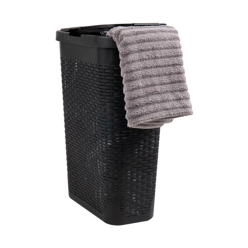 Mind Reader 40L Slim Laundry Hamper, Clothes Basket, Lid, Wicker Design, Plastic & Reviews | Wayfair
