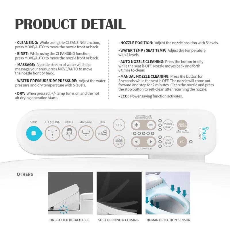 INUS IST-N22 Elongated Toilet Seat Bidet