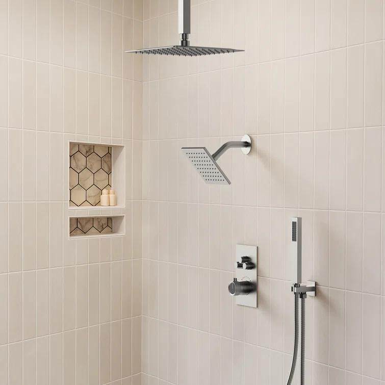 EVERSTEIN Thermostatic Rainfall Shower Faucet, 12-Inch High-Pressure Dual Showerheads System with Rough-In Valve SFS1007-NK12
