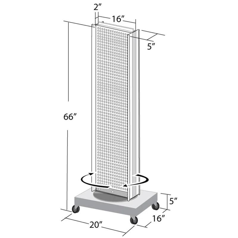Two-Sided Pegboard Floor Display on Revolving Wheeled Base. Spinner Rack Stand. Panel Size: 16"W x 60"H