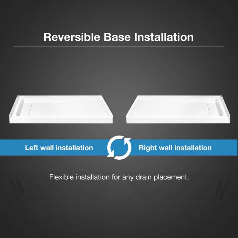 OVE Decors 48" x 36" Rectangle Shower Base Pan, White Acrylic, Hidden Side Drain, Reversible Design