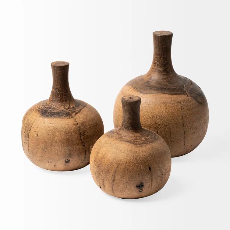 Afra Large Solid Wood Vase Shaped Decorative Object