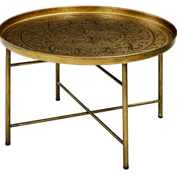 Dakota Fields 24" Round Coffee Table with Hammered Tray Top & Metal Frame, Gold