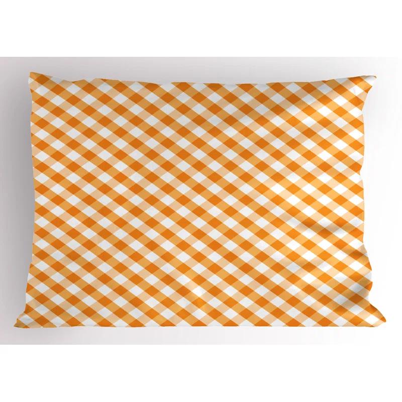 Ambesonne Ambesonne Orange and White Pillow Sham 2 Pack Gingham Checks Orange and White