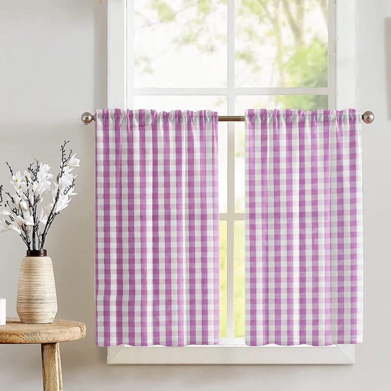 lovemyfabric Gingham Checkered Print Cafe Tier Curtains