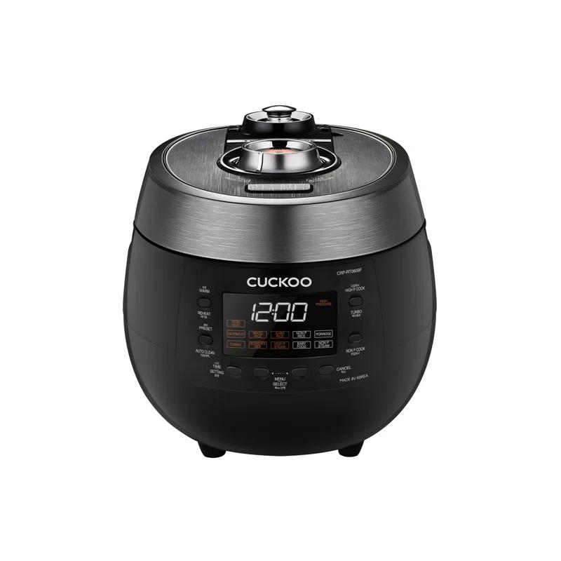 Cuckoo Electronics CUCKOO 6-Cup Twin Pressure Rice Cooker & Warmer with Nonstick Inner Pot, 14 Menu Options, Safe Steam Release, 3 Voice Guide, Auto Clean (Black) CRP-RT0609FB