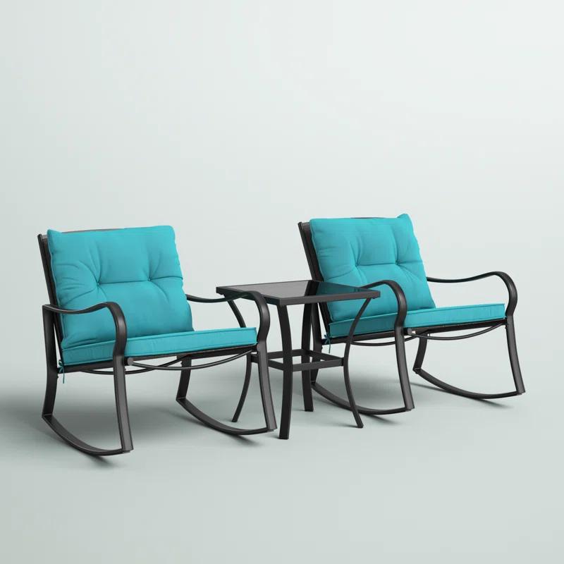 Mercury Row® Preciado 3 Piece Outdoor Patio Set With Cushions-Rocking Chair for Balcony, Lawn and Porch